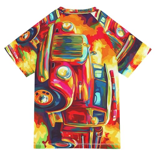 Boys Short Sleeve T-Shirts Fire Engine Truck Doodle Rashguard Kids Swim Shirts Sun UPF 50+ Multicoloured2