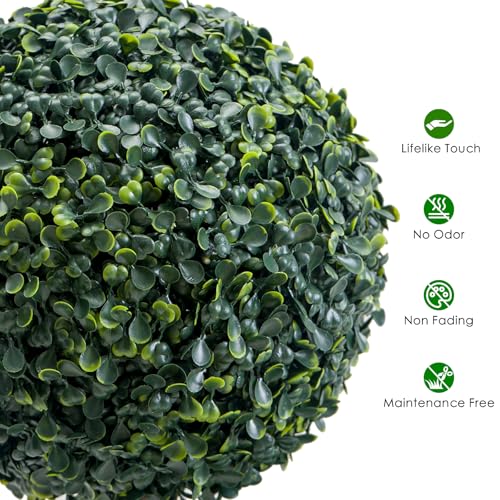 Artificial Topiary Ball Tree Indoor and Outdoor, 35 Inch Faux Boxwood Plants Topiary Triple Ball Tree Milan Grass Ball Trees for Porch or Garden Home Decor, 1 Pack
