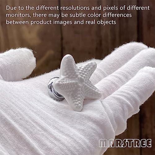 MARSTREE 6 Pack Cabinet Handles White Ceramic Drawer Knobs Starfish Shape Cupboard Dresser Wardrobe Closet Door Knobs Pull Handles Coastal Kitchen Furniture Knobs with Long Short Screws - Image 4
