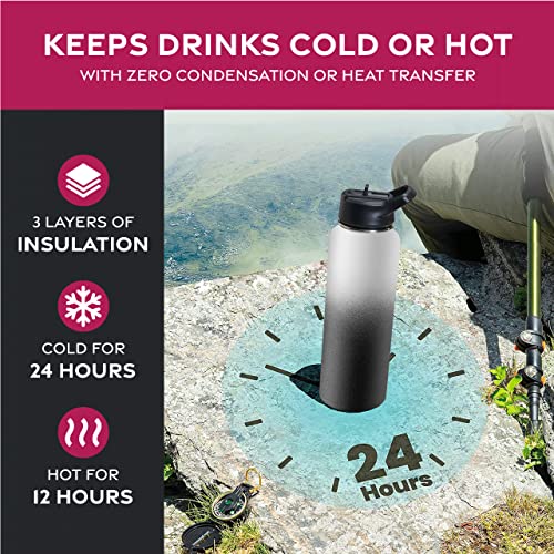 FineDine Water Bottle, Stainless Steel Insulated Water Bottle with Straw Lid, Flip Lid & Wide-Mouth Cap, Keeps Hot and Cold - Image 3