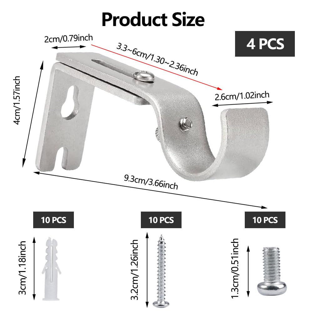 Set 4 Staffe Per Tende Regolabili - Bianche, Per Aste Fino A 26mm, Con Viti E Angolo Regolabile - Foto 6