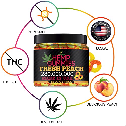 Hemp Gummies for Peace and Relaxation-High Potency Hemp Oil Gummys Peach-Fresh Full Flavor-Natural Hemp Edibles-for Back, Knees, Calm, Sleep, Discomfort-36 Large Rings-Made in USA - Image 5