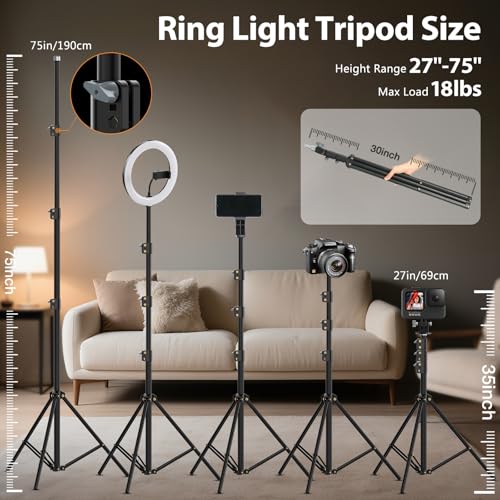 Ring Light 22inch Kit: Ring Light Tripod for iPhone ipad,with 75" Tripod/LCD Display/4 Phone Tablet Clips/2 USB Ports,LED RingLight for Barber Makeup Tattoo TikTok Video Recording Vlog (White)
