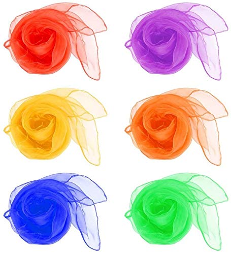CH01 Pack of 6 Belly Dance Juggling Scarves Square Dance Scarves Juggling Scarf Silk Scarves Music Movement Scarf for Baby Toddler Kids3