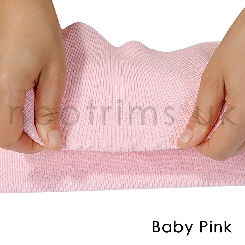 Knit Rib Elastane Waistbands Ribbing Strip, Neotrims Stretch 2 x 2 Fabric Material, Great Recovery Resilient. Use Garment Cuffs, Collars, Welt Edge. 100cms x 20cms Panel. Baby Pink, 2 Strips2