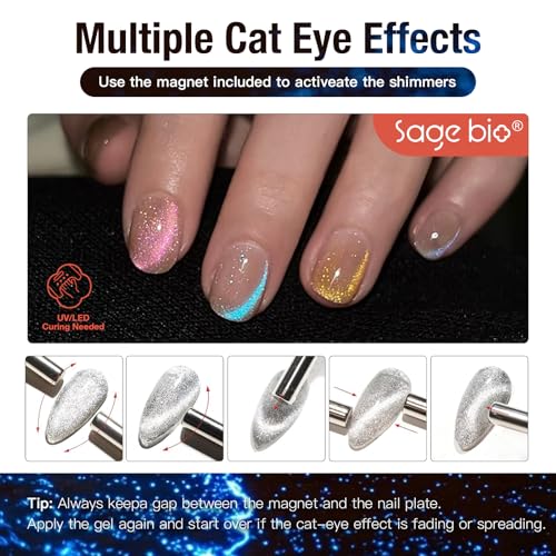 SAGEBIO Blue Tears Cat Eye Gel Nail Polish, 15ml, Long-Lasting for 4 Weeks, Magnetic Effect Gel for Stunning Nail Art, 06 — view 6