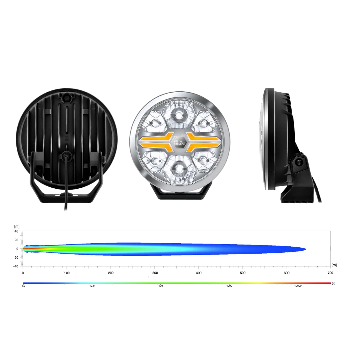 HELLA VALUEFIT LED Projecteur longue portée - Blade Chrome 9" - 12V / 24V - rond - Chiffre de référence: 50 - limpide - Couleur lumineuse: blanc/ambre - Câble: 500mm - côté frontal - 1FJ 357 199-031