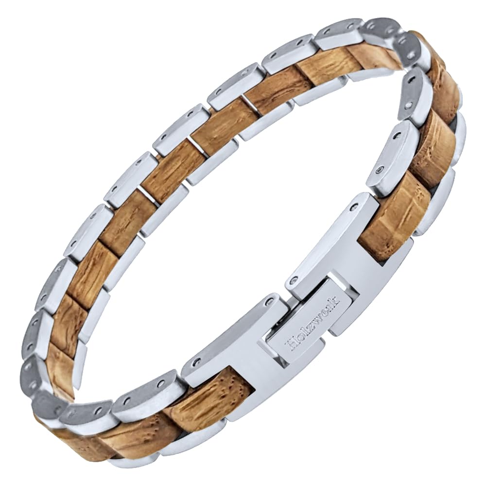 Holzwerk Natur Holz Armband für Damen Holzarmband Damenarmband Braun Gold Einstellbar inkl. Aufbewahrungsbox