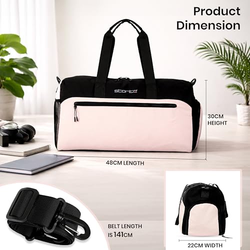 Image of Storite Multipurpose Travel Duffle Bag, Lightweight Luggage Bag with Shoe Compartment, Water Resistance, Overnight Bag with Mesh & Zipper Pockets for Traveling, Gym & Weekend Trips (Pink, 48x30x22cm)