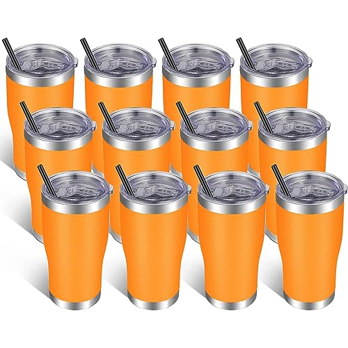 VEGOND 20oz Tumbler Stainless Steel Tumbler Cup with Lid And Straw Vacuum Insulated Double Wall Travel Coffee Mug(Orange 12 Pack) by VEGOND - Used condition - US$56.15