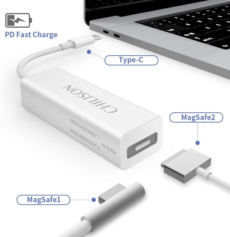CHILISON USB C to Mag-Safe Adapter, Type C for Magsaf1 Mag-safe2 Laptop Adapter Compatible for MacBook Pro 13" 15" and More USB C Device White