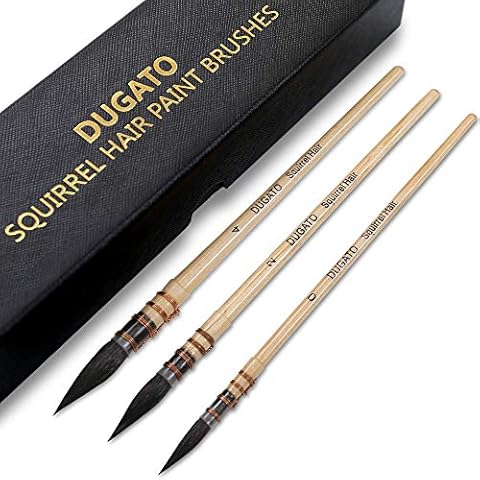 Professional Watercolor Squirrel Hair Paint Brushes by DUGATO, Mop Round Fine Tip Detail Paintbrush Set for Art Painting, Gouache, Fine Detailing, Acrylic, Gouache, Oil (3 Brushes) Cover