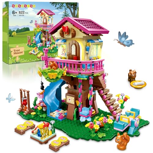 HOGOKIDS Tree House Building Set with LED Light - 622pcs Treehouse Building Blocks Toys for Girls, Forest House Building Kit With Animals, Xmas Birthday Gift for Kids Girls Boys Age 6 7 8 9 10 11 12+