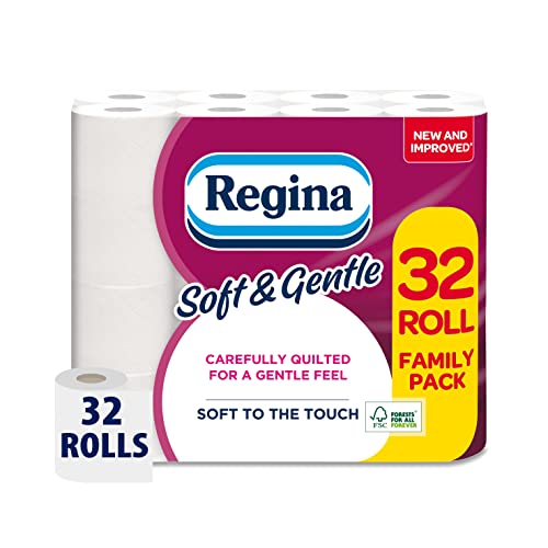 Regina Soft & Gentle Toilet Tissue - 32 Rolls, 200 Sheets per Roll, 2 Ply Sheets, Carefully Quilted for a Gentle Feel, Toilet Paper Soft to the Touch, FSC Certified Product