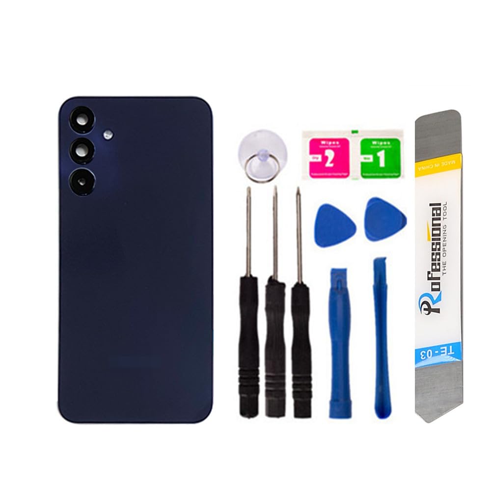 Replacement Repair Battery Back Glass Cover Back Housing for Samsung A15 5G SM-A156 with Pre-Installed Camera Lens + Tape + Tools (5G Black)