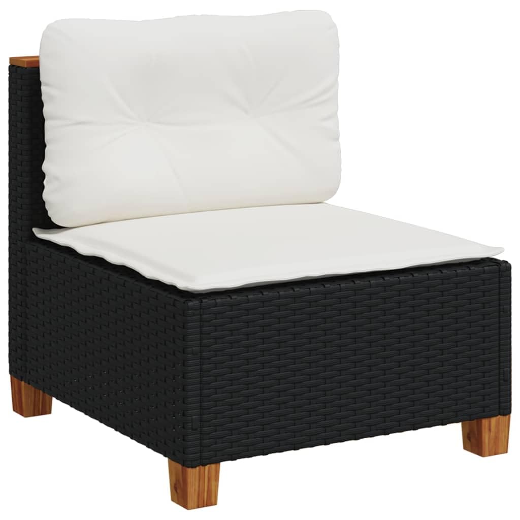 Homgoday Sofá de jardín sin reposabrazos con Cojines Negros de poliratán, Muebles de Exterior para jardín, Cama, sofá, sofá, sofá, jardín, salón, terraza, Exterior Sofá Individual