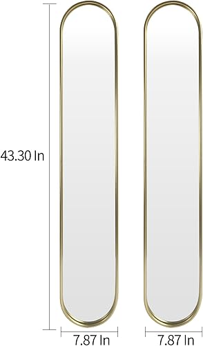 Miniatura 3 de Espejo ovalado dorado de longitud completa, espejo de pared de cápsula estrecha, espejo largo con marco de metal para entrada, pasillo, sala de