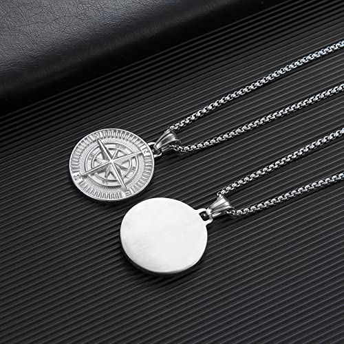 Men's Compass Pendant Necklace Stainless Steel Navigator Forged for Male Jewelry4