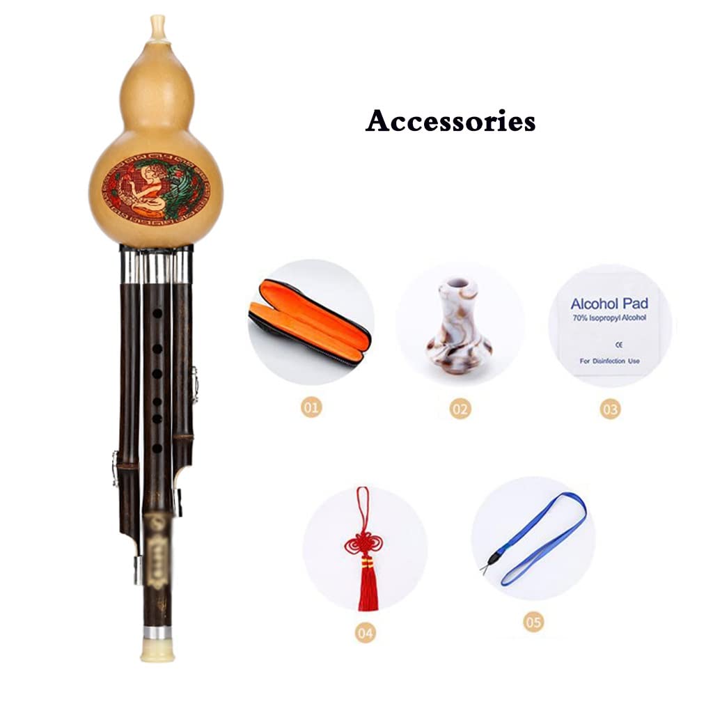 Flautas de Cucurbit Instrumento De Flauta De Calabaza para Principiantes Y Adultos para Niños, Tubos De Madera, Instrumento Tradicional Chino con Estuche De Nudo Chino Instrumentos de Viento