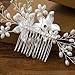 Foyte Crystal Flower Hair Comb Wedding Headpiece Silver Rhinestone Hair Piece Bride Pearl Hair Accessories for Women and Brides