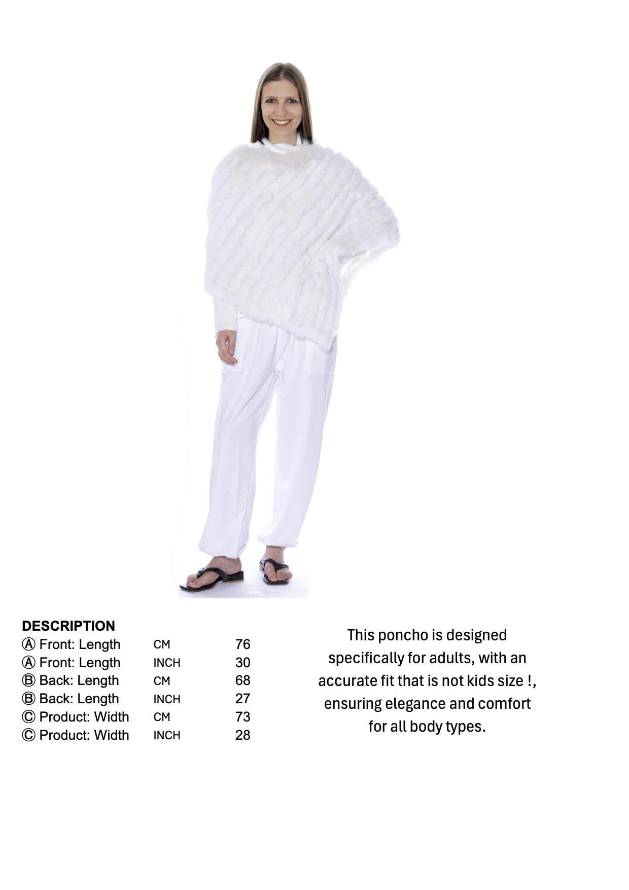HEIZZI Naturale Pelliccia di Coniglio Poncho a Maglia Pullover