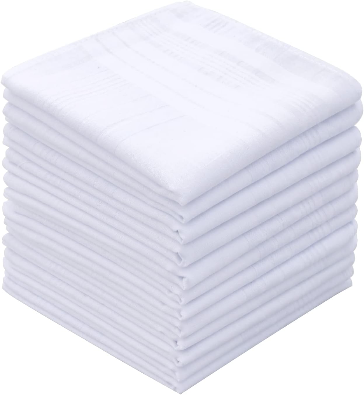 GB Men's Handkerchiefs 100 Cotton Solid White with Stripe Large