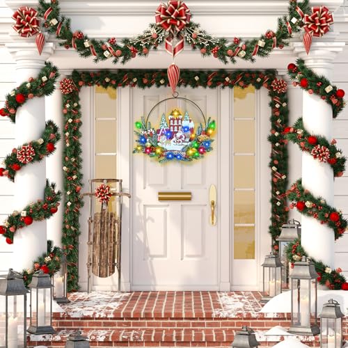 Pre-Lit Christmas Wreath for Front Door, Lighted Santa with 6H On/18H Off - image 5