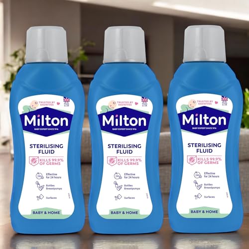 Milton 3 x 500ml Sterilising Fluid Baby Bottle Cleaner & Cold Water Steriliser Ideal for Breast Pumps Soothers Toys and Surfaces with Anti-Germ Protection
