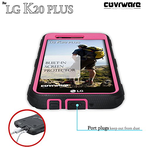 Covrware Iron Tank Series Case For Lg K20 Plus /K20 V/Harmony/Grace 4G /K10 (2017) Built-In [Screen Protector] Heavy Duty Full-Body Holster Armor [Brushed Metal Texture] Case [Belt Clip], Pink #TOP5