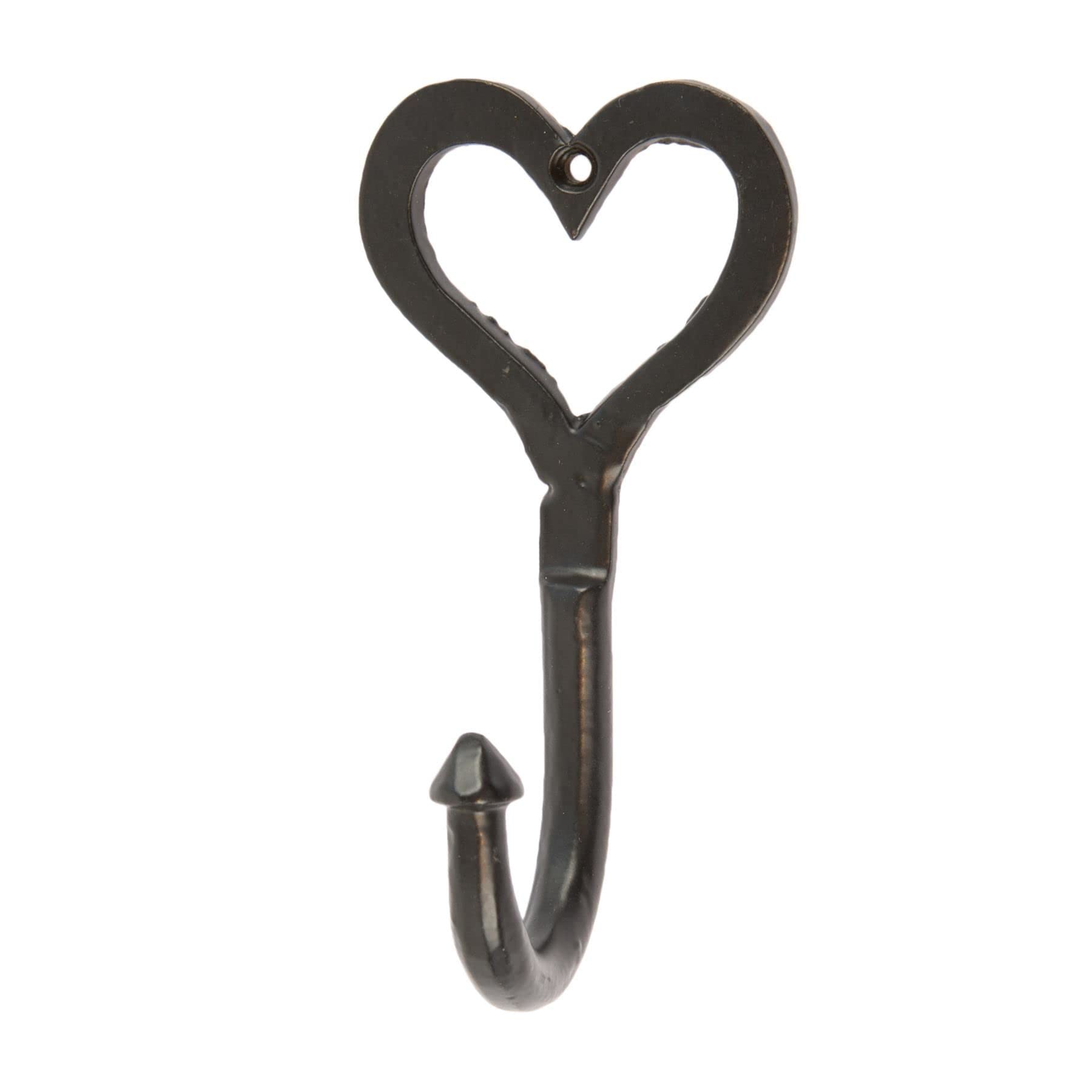 Hammer And Tongs Black 65Mm X 130Mm Single Heart Hook - Cast Iron Vintage Antique Wall Mounted Hanger