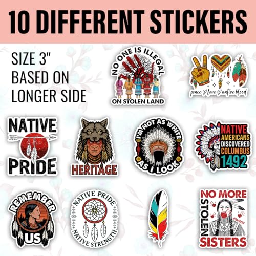 Image of TODOLIA (10Pcs-3in) Indigenous Pride Sticker Pack, No One is Illegal On Stolen Land Native American Sticker, Immigrant Immigration Human Rights Gift, Decor for Laptop Water Bottle Helmet Car Vehicle