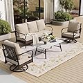 SUNSHINE VALLEY 4 PCS Metal Outdoor Patio Furniture Set, Patio Conversation Sets 1 3-Seater Sofa, 2 Swivel Chairs with 5.75" Extra Thick Cushion & Coffee Table, Black Frame Backyard Furniture, Beige