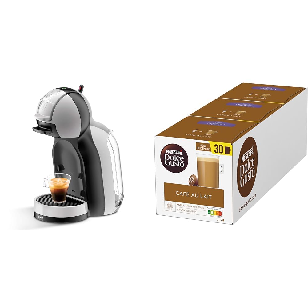 NESCAFÉ DOLCE GUSTO Krups KP123B Mini Me coffee capsule machine, 1500 watt, artic-gray/black mit Café au Lait