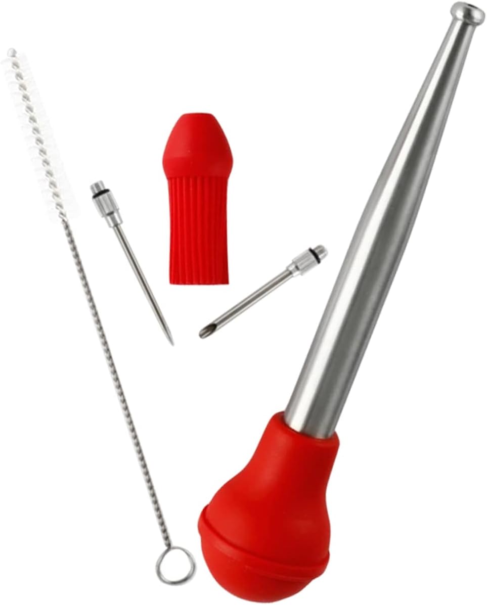 SOLUSTRE Stainless Steel Turkey Baster Silicone Brush and 304 Metal BBQ Sauce Injector for Cooking Turkey Meat and Barbecue for Grilling and Marinating