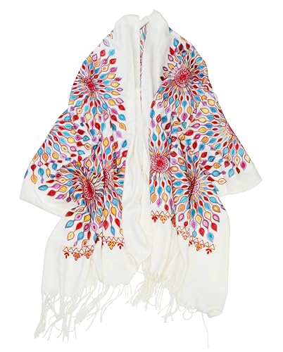 Women's Embroidered Oversize Tassel Shawl Scarf Wraps for Women Christmas Gifts