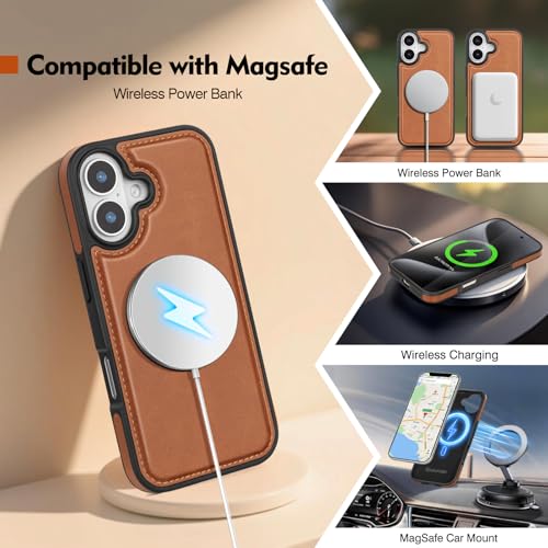Scutumate Compatible with MagSafe iPhone 17 Case Wallet with AirTag Holder,Men Women Magnetic Detachable 2 in 1 PU Leather RFID Blocking Credit Card Holder Flip Folio Cover Kickstand,Brown by Scutumate - Used condition - Image 3