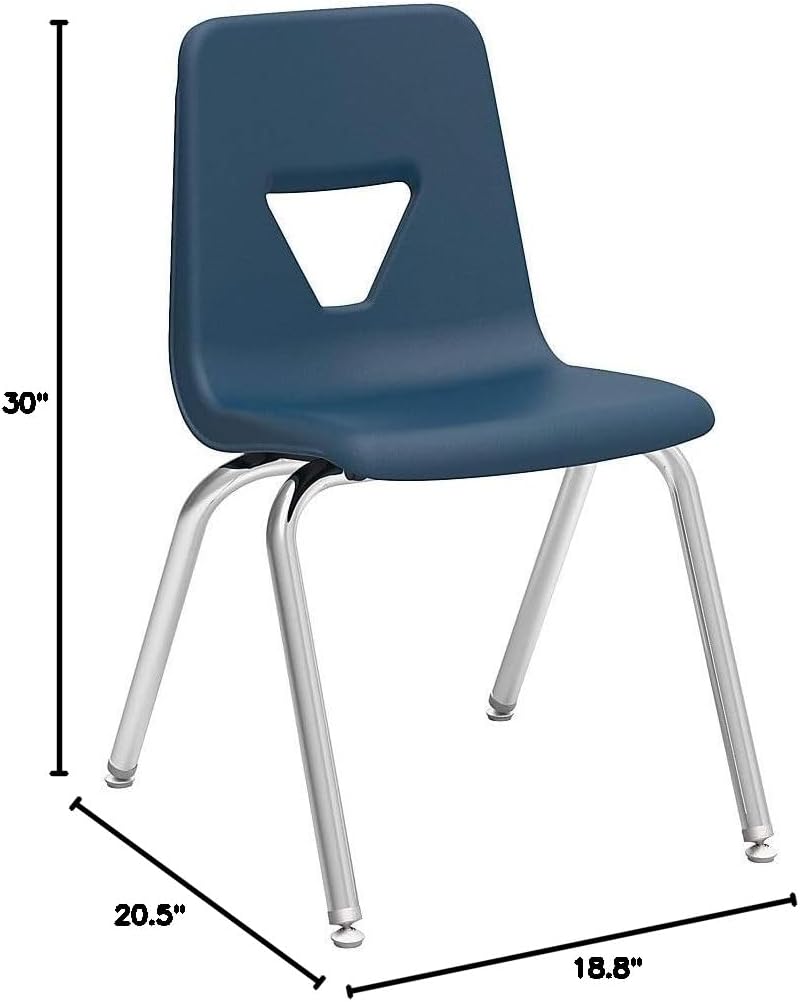 Lorell Classroom Student Stack Chairs, 18"H Seat, Navy/Silver, Set of 4