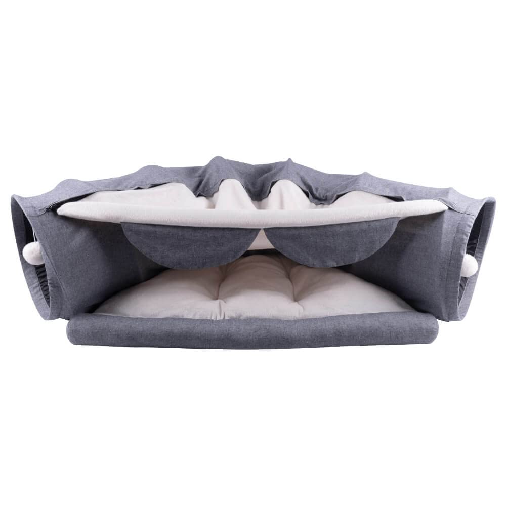 AllPetSolutions Grey 2 in 1 Cat Tunnel | Indoor Cat Tunnel with Bed | Kitten Play Tunnel | Foldable Cat Tunnel | Interactive Cat Toy | Kitten Playground Tunnel