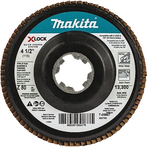 Makita T-03947 X-Lock 4‑1/2" 80 Grit Type 27 Flat Blending and Finishing Flap Disc for X-Lock and All 7/8" Arbor Grinders - image 1