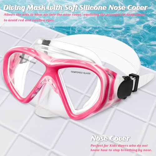 Image of Kids Swim Goggles Snorkel Diving Mask for Boys Girls Ages 5-15, Anti-Fog Swimming Goggles with Nose Cover