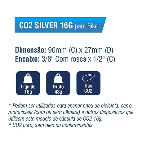 Kit 5 Cartuchos Refil Cilindro Co2 16g encher Pneu Bicicleta Moto Bike