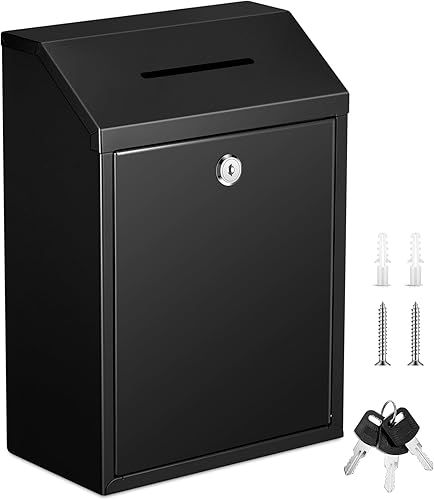 Caja de donación de metal para recolección de caja de sugerencias segura con candado para buzón montado en la pared, contenedor de boleta de entrega