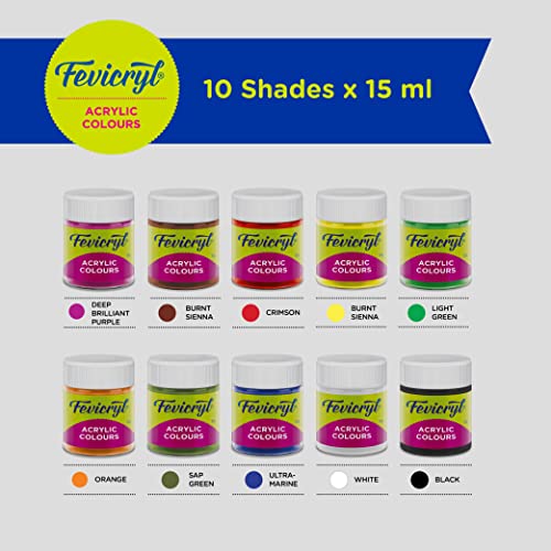 Image of PIDILITE Fevicryl Acrylic Colours Sunflower Kit (10 Colors x 15 ml) Fevicryl Acrylic Painting Color (White, 500ml)