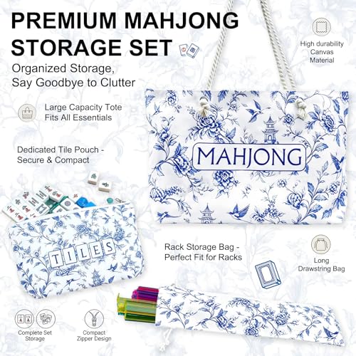 Set de Bolsa Azul y Blanca para Mahjong, 3 piezas miniatura 3