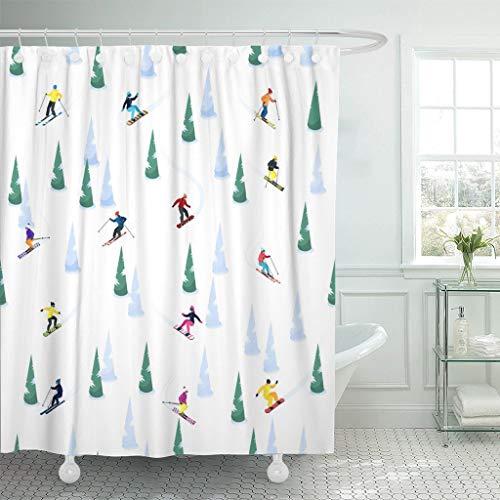 Abaysto Ski Small Figures of Skiers Ice and Trees Bathroom Decor Shower Curtain Sets with Hooks Polyester Fabric Great Gift