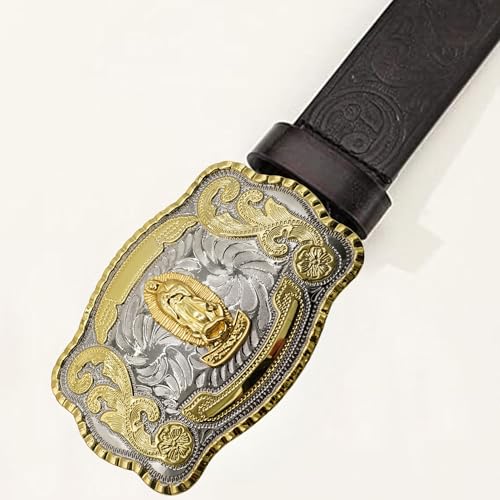 Image of WMG Western St Jude Belt Buckle Gold Silver Saint Jude San Judas Cowboy Buckle Hebilla Vaquero Rodeo