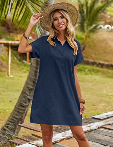 Zeagoo Womens Cotton Shirt Dress Summer Casual Short Sleeve Button Down Beach Cover Up Shirts with Pockets2