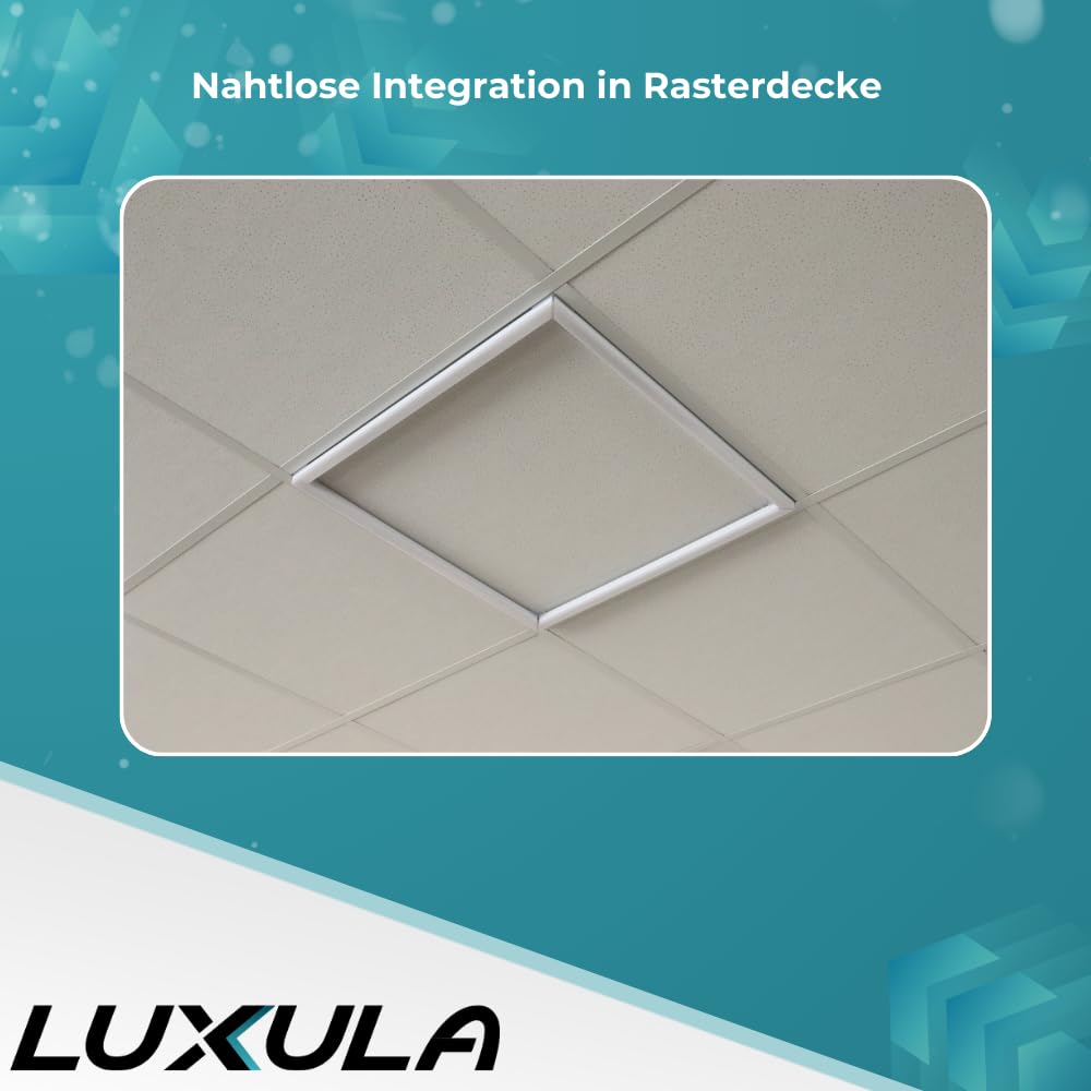 LUXULA 4er Pack beleuchteter LED Rahmen 62x62cm - steckbarer Leuchtrahmen - 40W 4000lm - 4000K Neutralweiß - inkl. 230V Netzteil - Lichtdesign - Alternative zu LED-Panel Rasterleuchte Einbaulampe