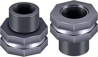 2PCS PVC Bulkhead Fitting 3/4 Inch,Water Tank Connector Adapter,Thru-Bulk Pipe Fitting for Rain Barrels, Aquariums,Water Tanks,Pools(Grey) H-007-2