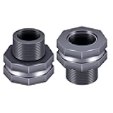 Tnuocke 2PCS PVC Bulkhead Fitting 3/4 Inch,Water Tank Connector Adapter,Thru-Bulk Pipe Fitting for Rain Barrels, Aquariums,Water Tanks,Pools(Grey) H-007-2
